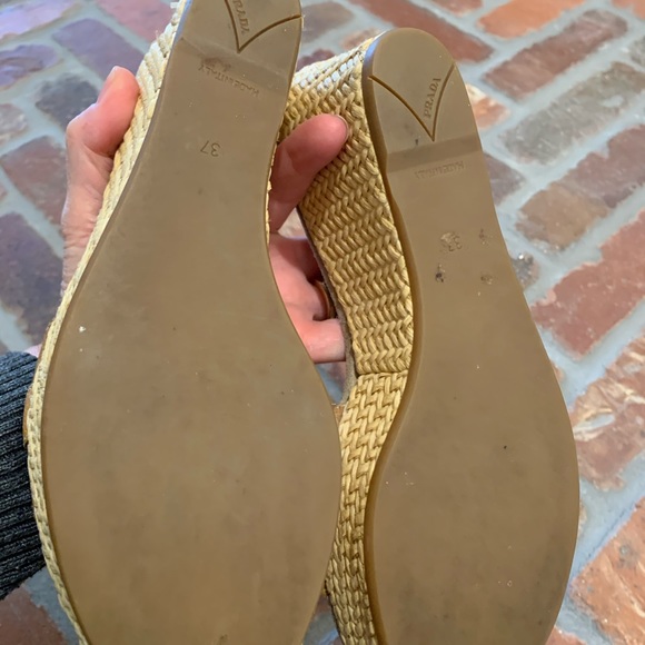 Prada platform straw wicker tan slides sandals - Picture 8 of 11